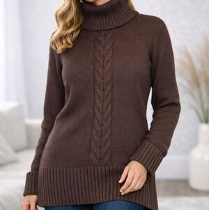 Merino Wool Sarah Spencer Turtleneck Sweater Espresso Brown XL Old Money Knit